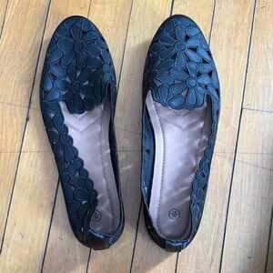 Floral Black Women's Loafers